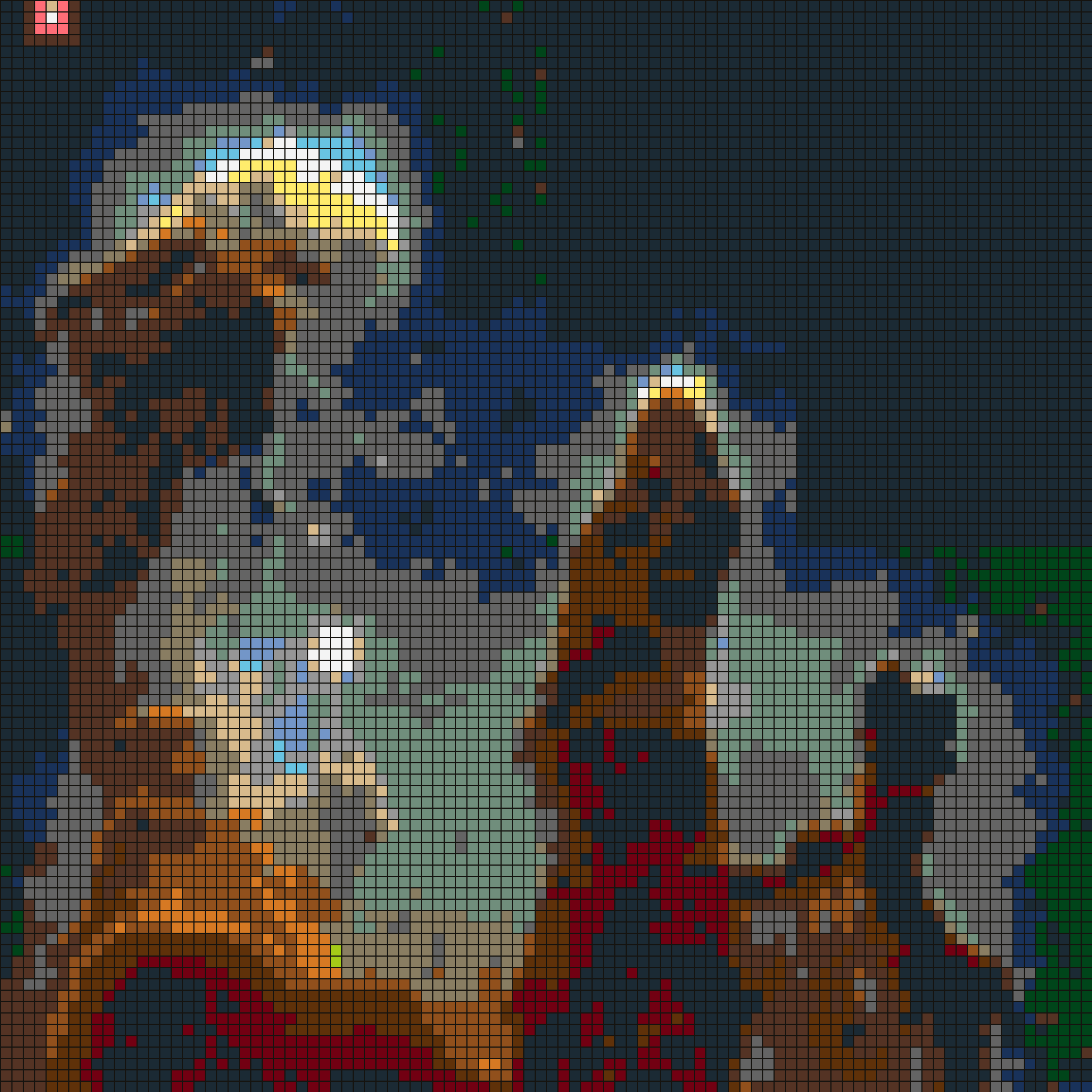 LEGO tile mosaic of the Pillars of Creation, photographed by NASA