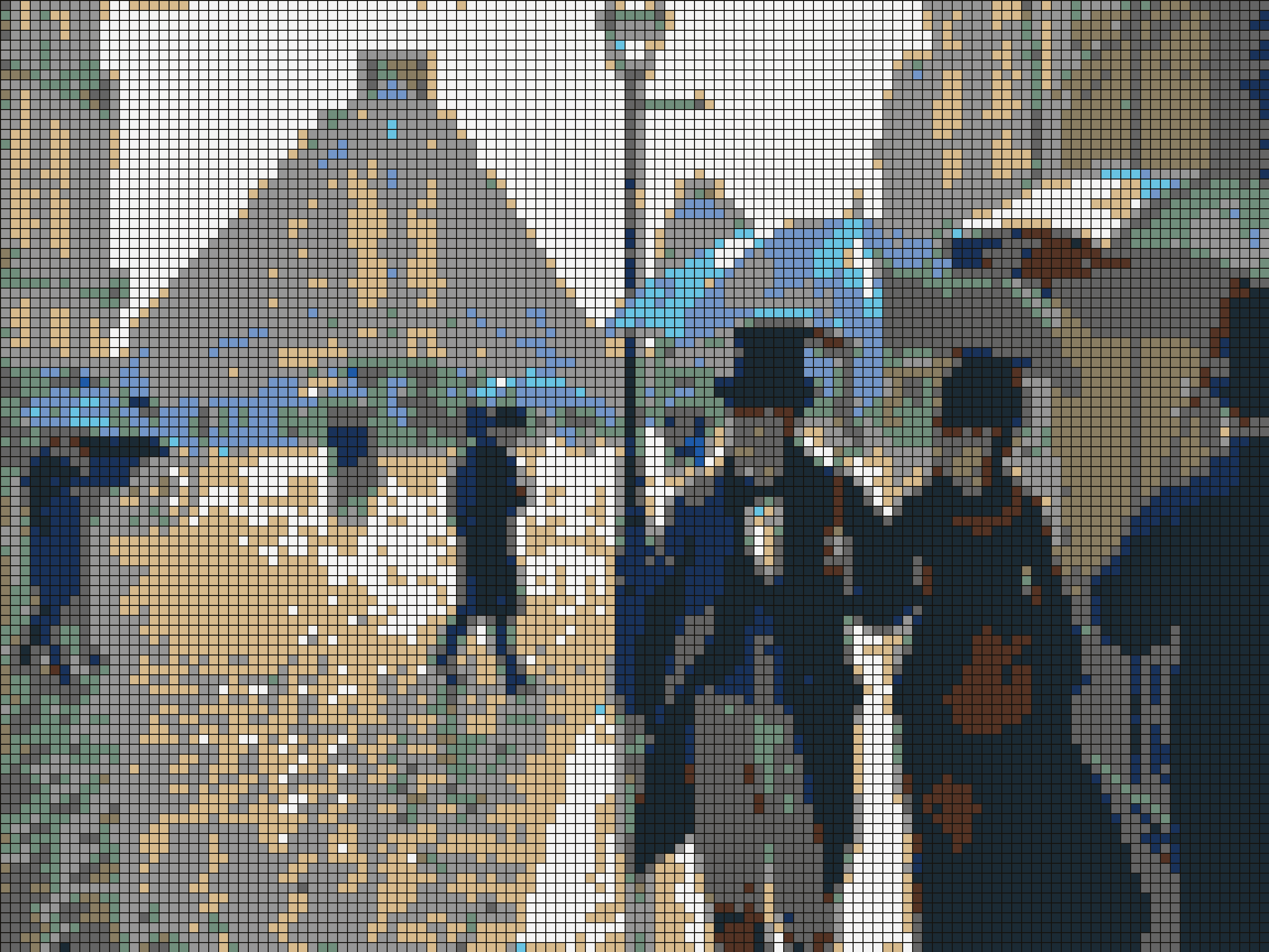 LEGO tile mosaic of Paris Street, Rainy Day by Gustave Caillebotte