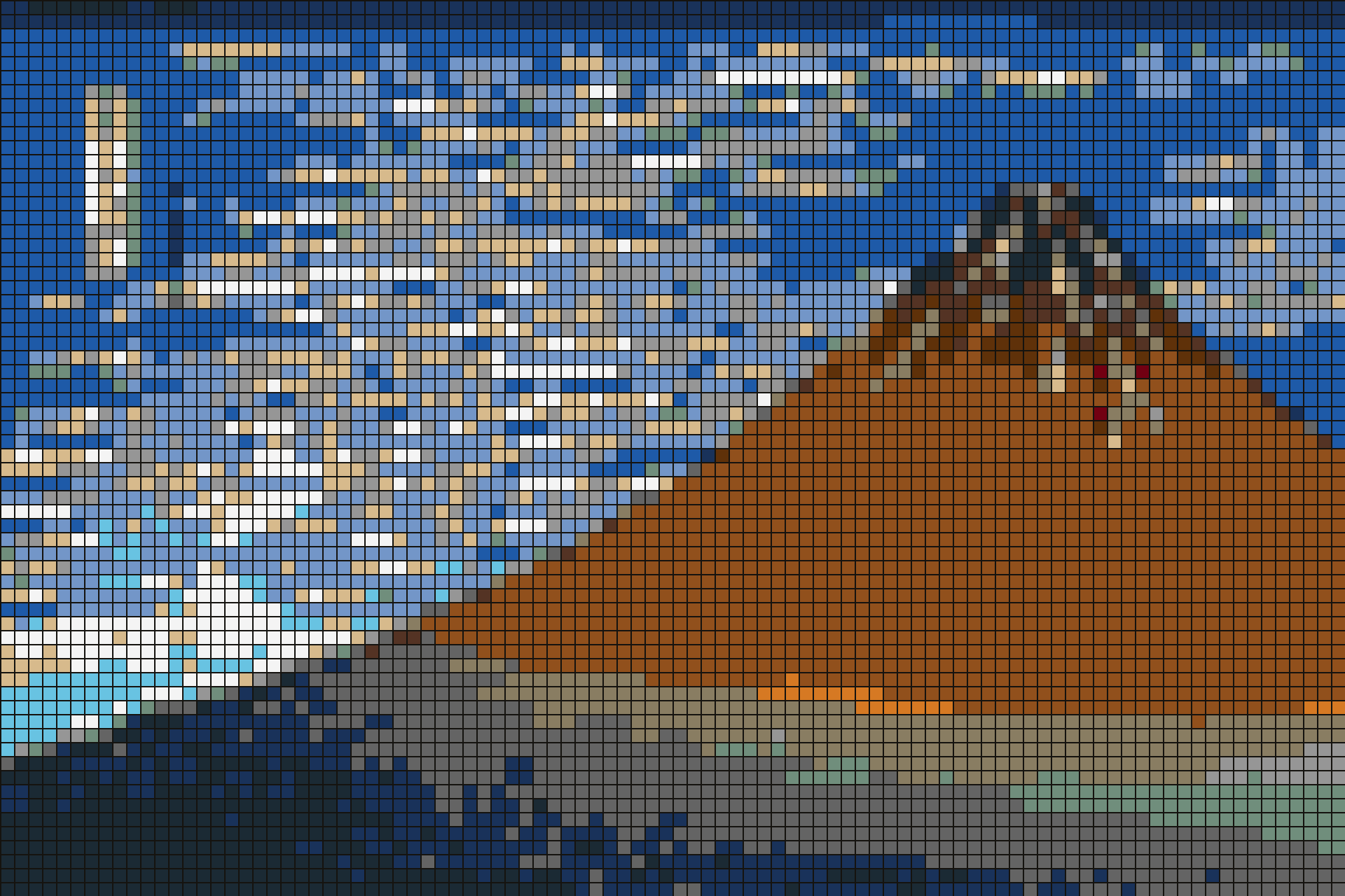 LEGO tile mosaic of Fine Wind, Clear Morning by Katsushika Hokusai