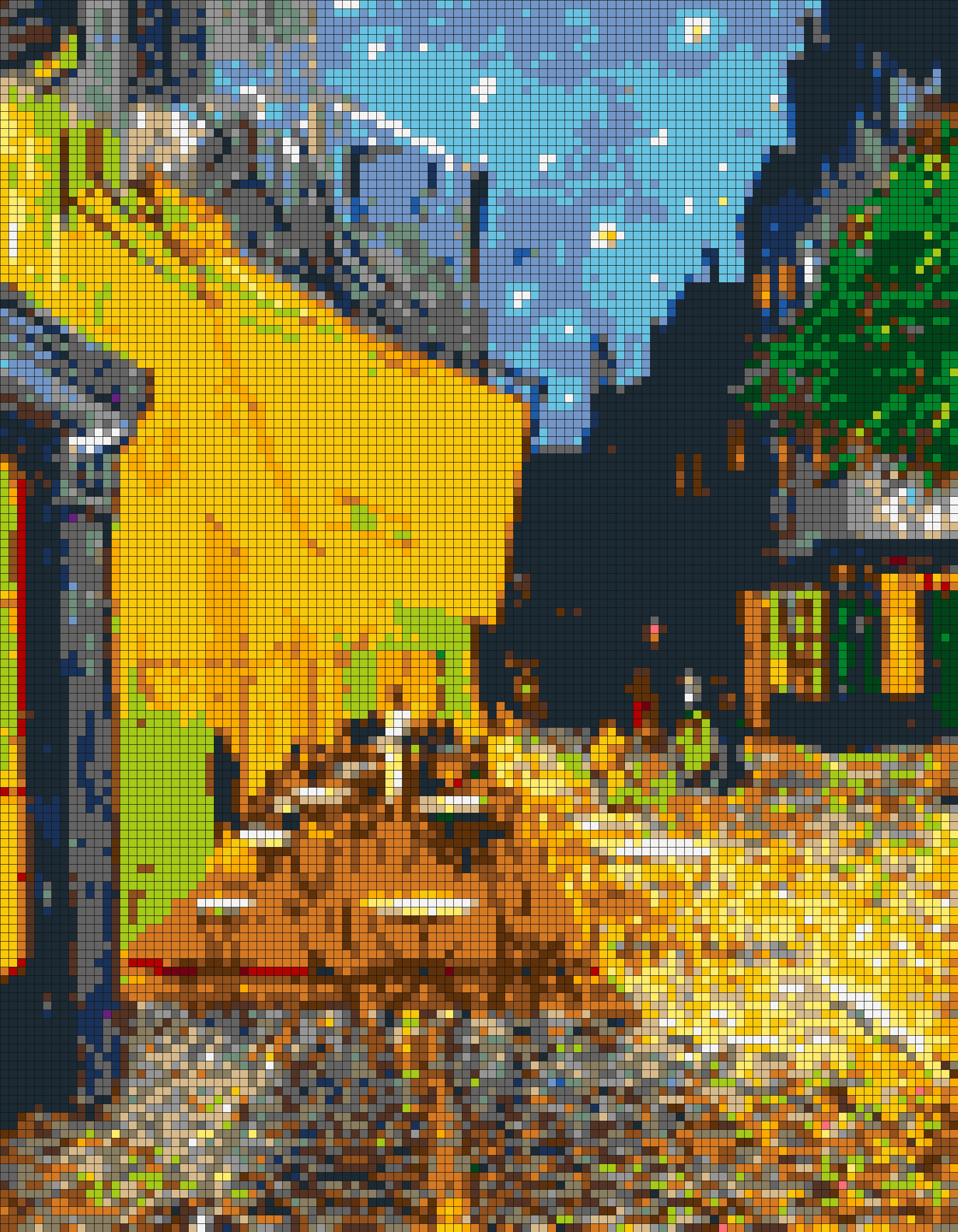 LEGO tile mosaic of Café Terrace at Night by Vincent van Gogh