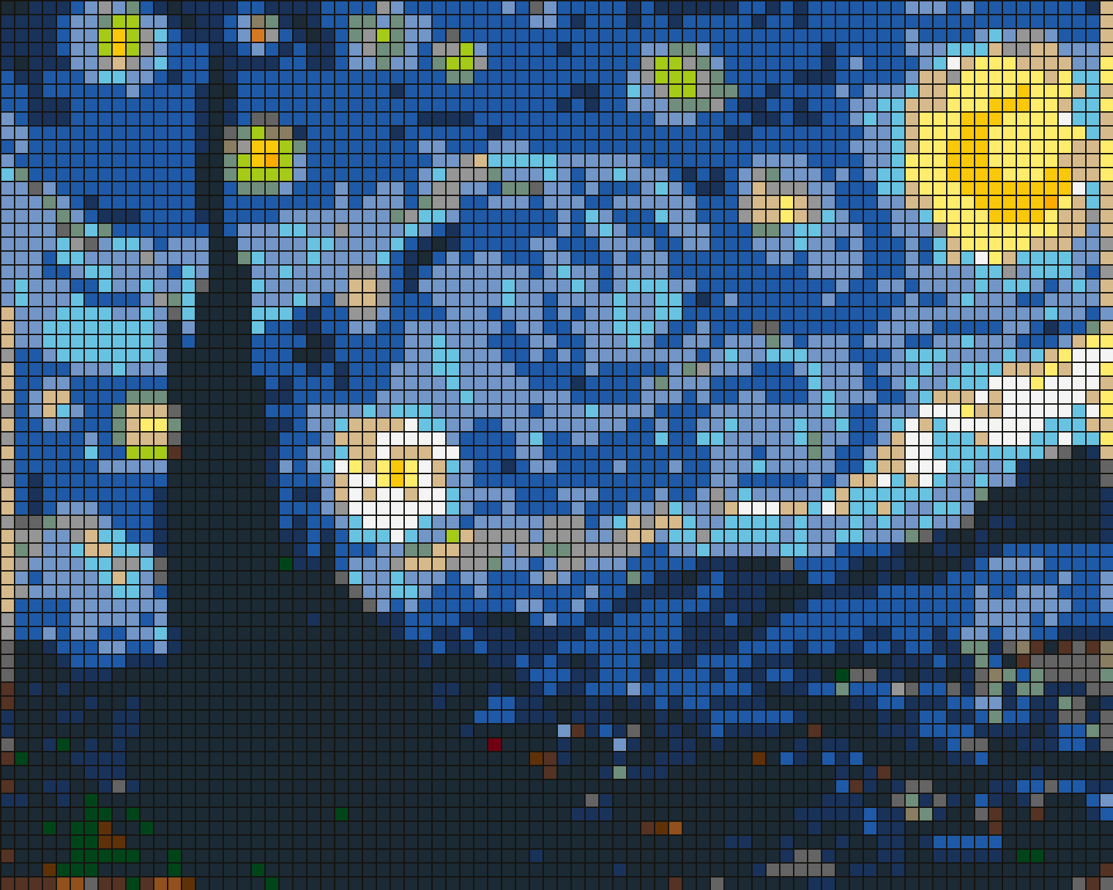 LEGO tile mosaic of The Starry Night by Vincent van Gogh