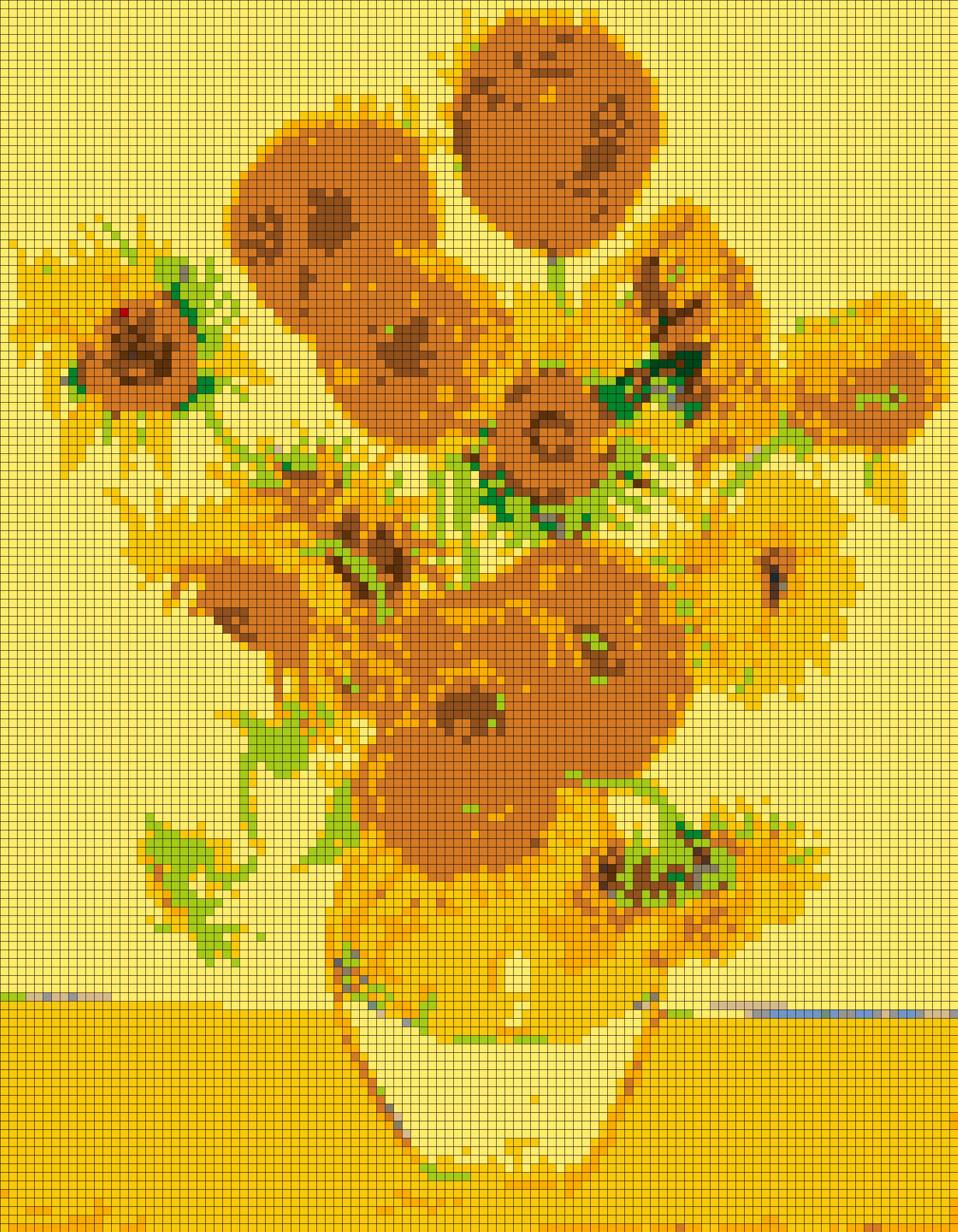 LEGO tile mosaic of Sunflowers by Vincent van Gogh