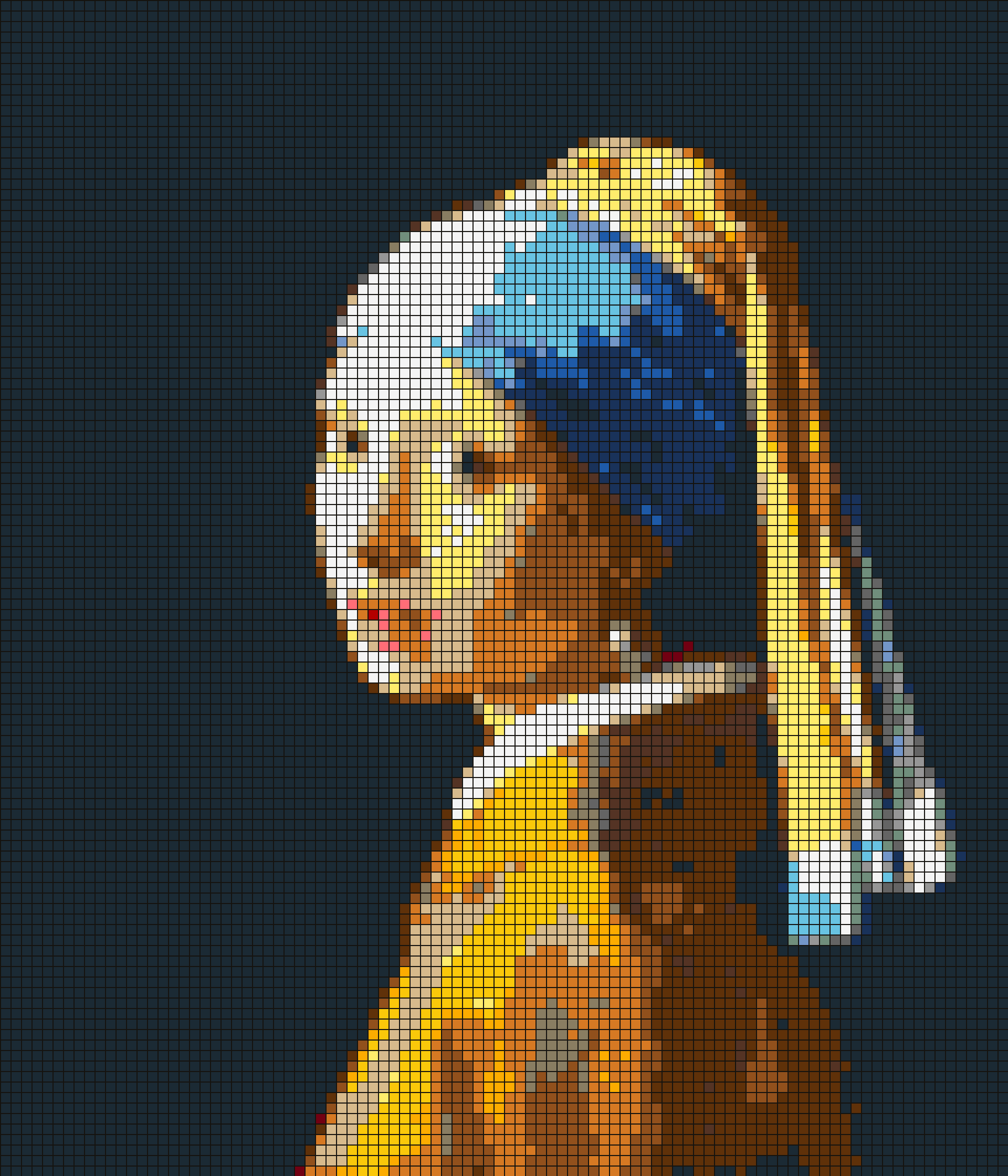 LEGO tile mosaic of Girl with a Pearl Earring by Johannes Vermeer